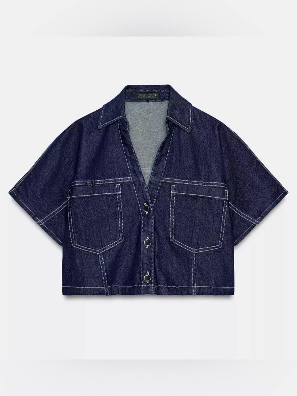 ZARA DENIM CROPPED TOP - Picture 2 of 16
